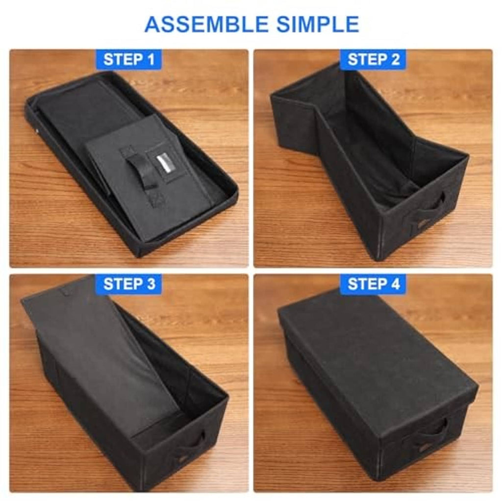 Black fabric DVD storage box components with handle cutout and lid