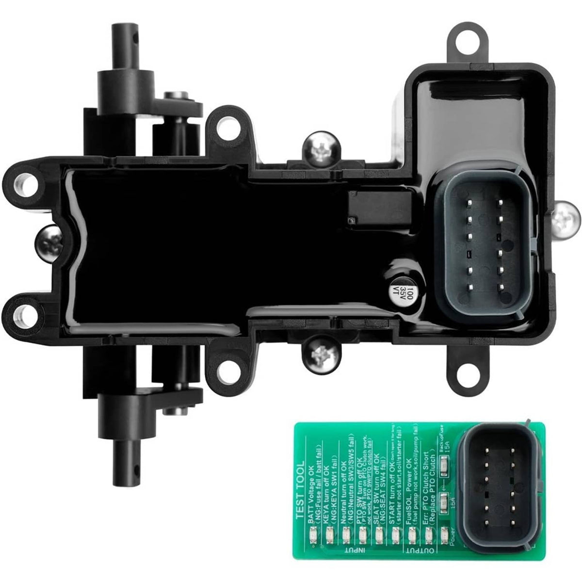 Brake control module with electrical connector and mounting holes