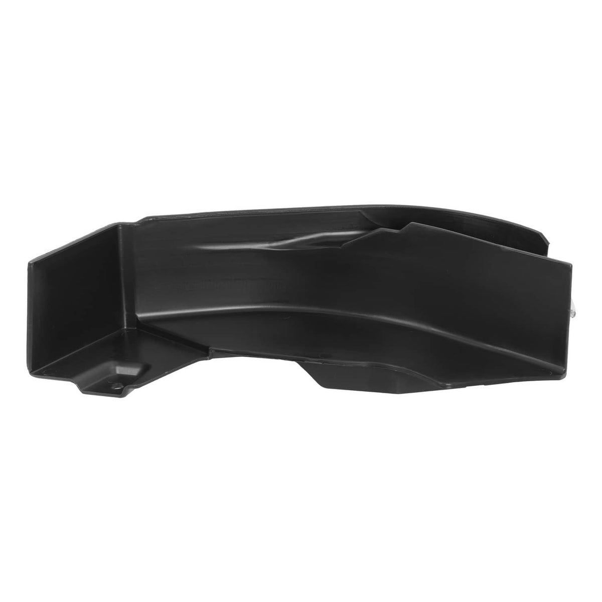 Black mulching deck blade with molded ribs and raised mounting tabs