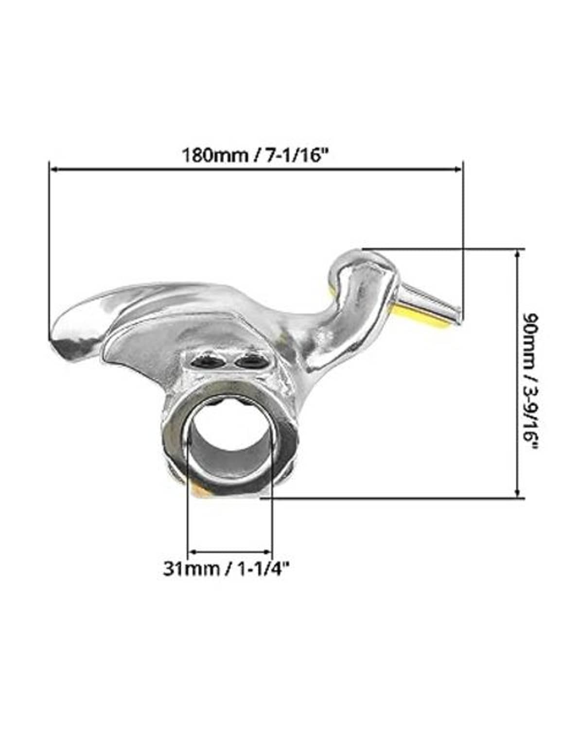 Tire changer duckhead tool with size diagram, showing overall dimensions