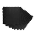 Black PVC interlocking garage floor tiles with diamond-grip texture and snap edges