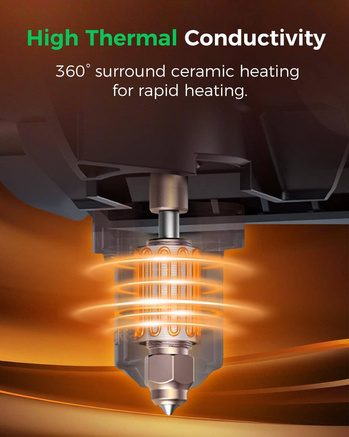 Ceramic heating block hotend with nozzle centered over radiant ceramic heater