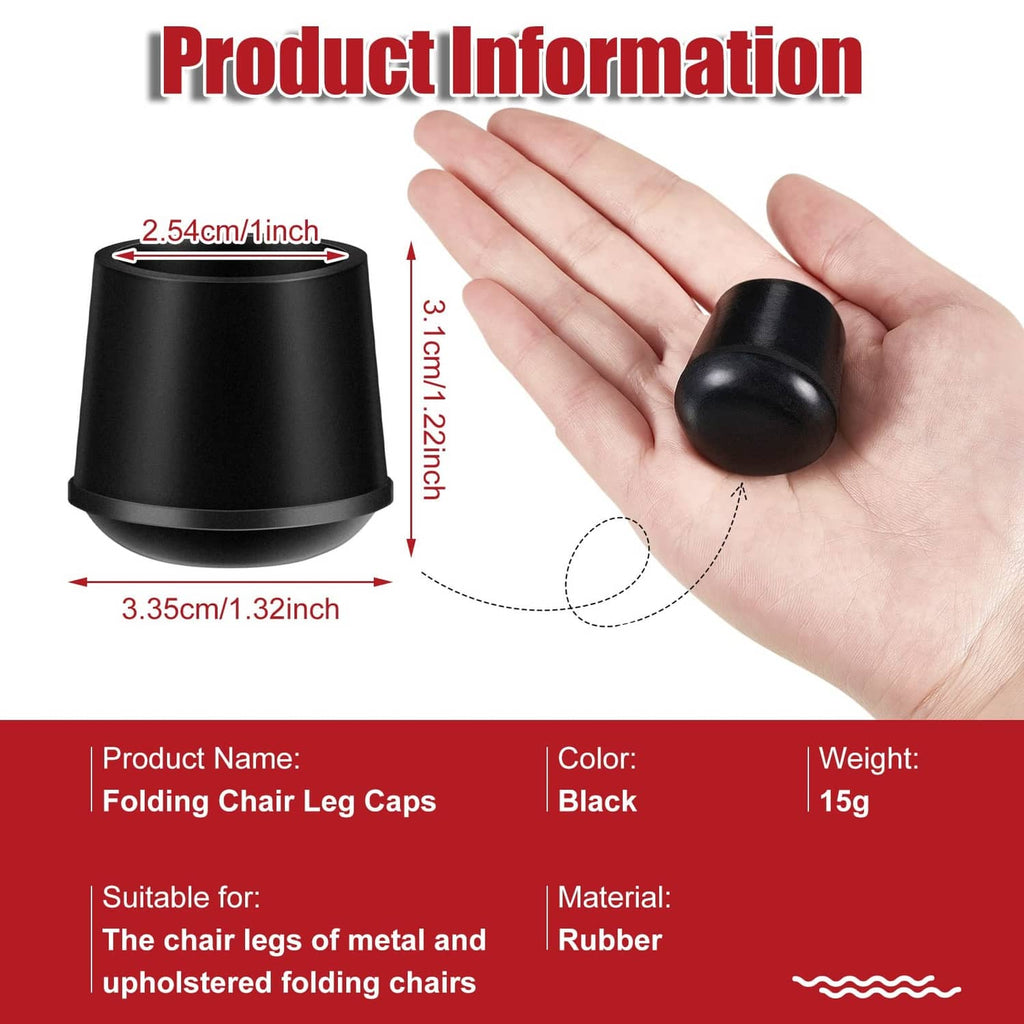 Black rubber chair leg cap shown held in a hand; round tapered protective sleeve