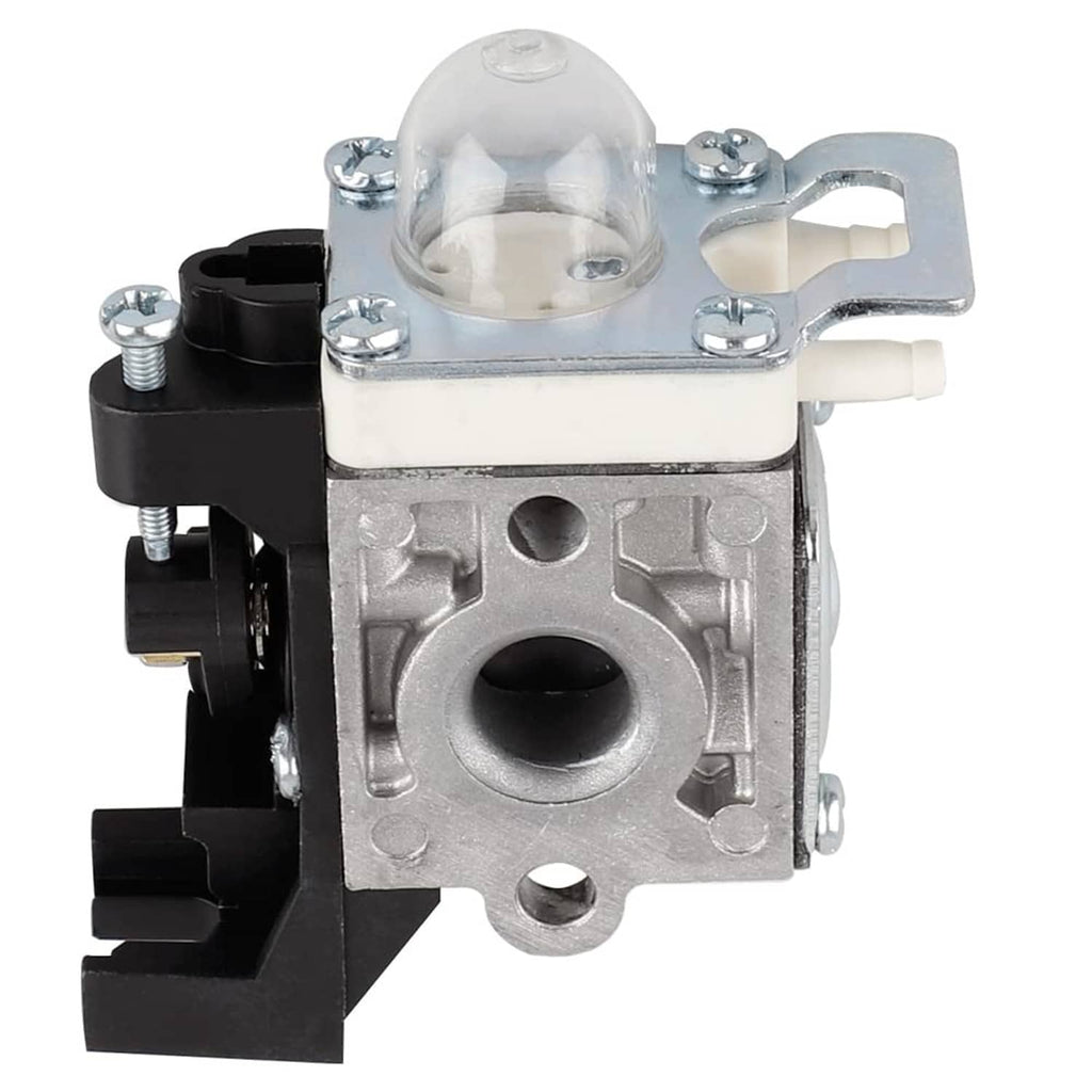 Carburetor with transparent air intake cover and metal mounting bracket
