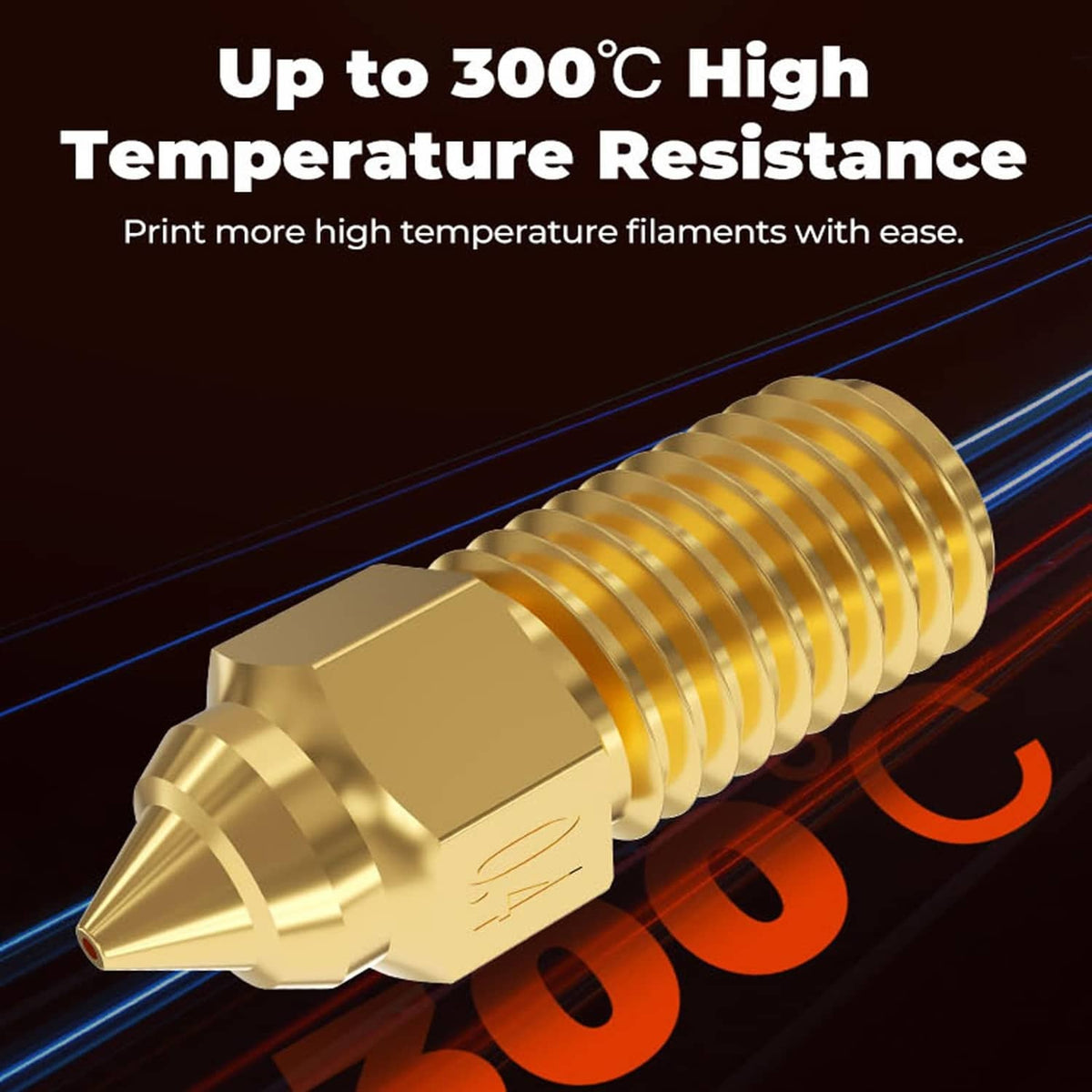 Brass threaded 3D printer extruder nozzle with pointed tip, 0.4mm