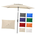 Beige rectangular double-top patio umbrella with open canopy and sturdy metal pole