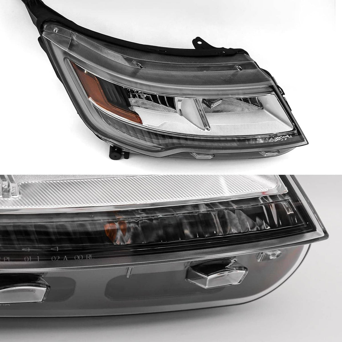 LED headlight with clear lens, amber side marker, and black outer trim