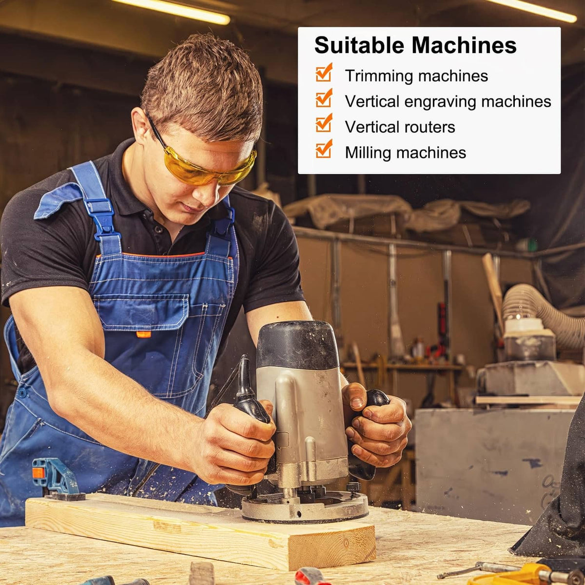 Flush trim router bit being used by a carpenter on a wooden workpiece