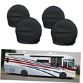 Set of 3 black RV wheel/tire covers with rounded domed shape and elastic look
