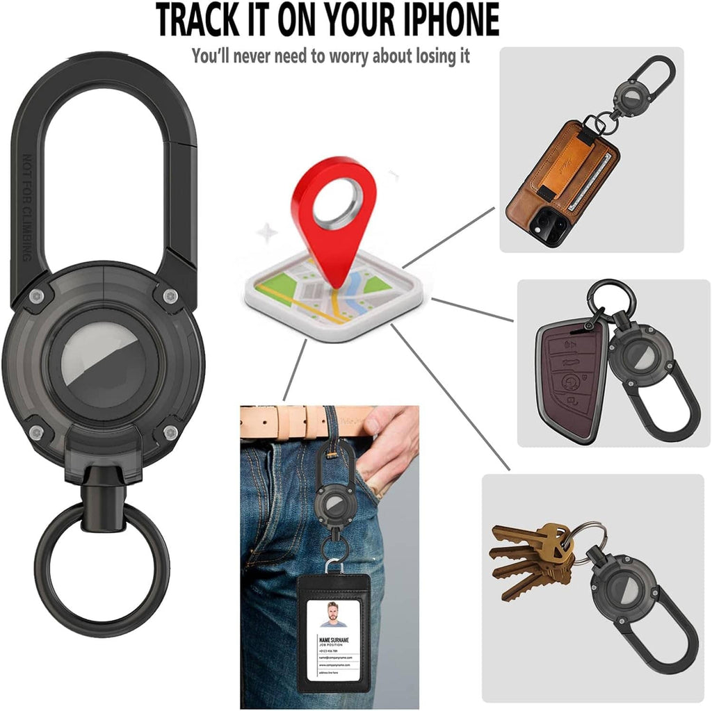 Black carabiner keychain with AirTag holder and split key ring