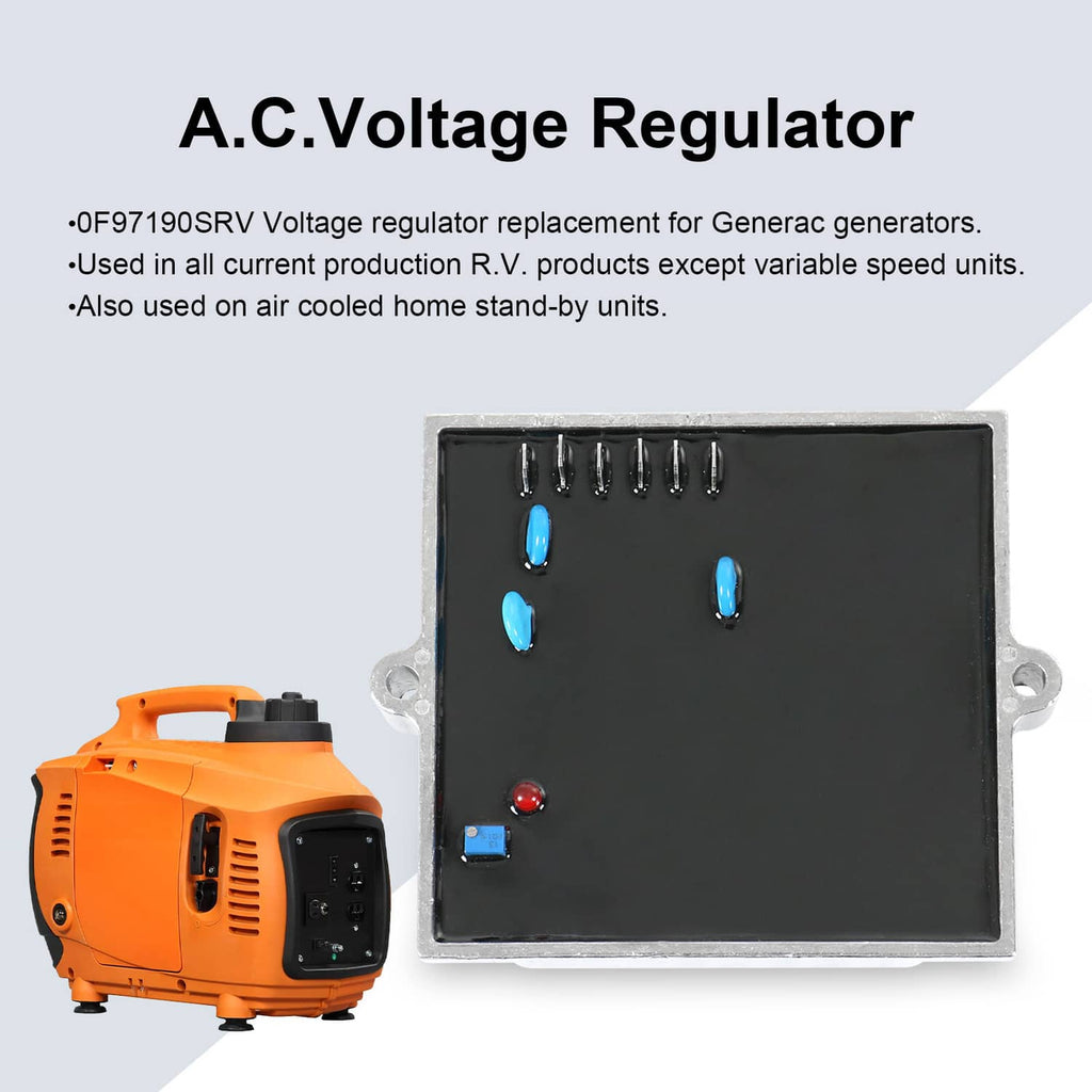 Voltage regulator PCB with black face, blue components, and red LED