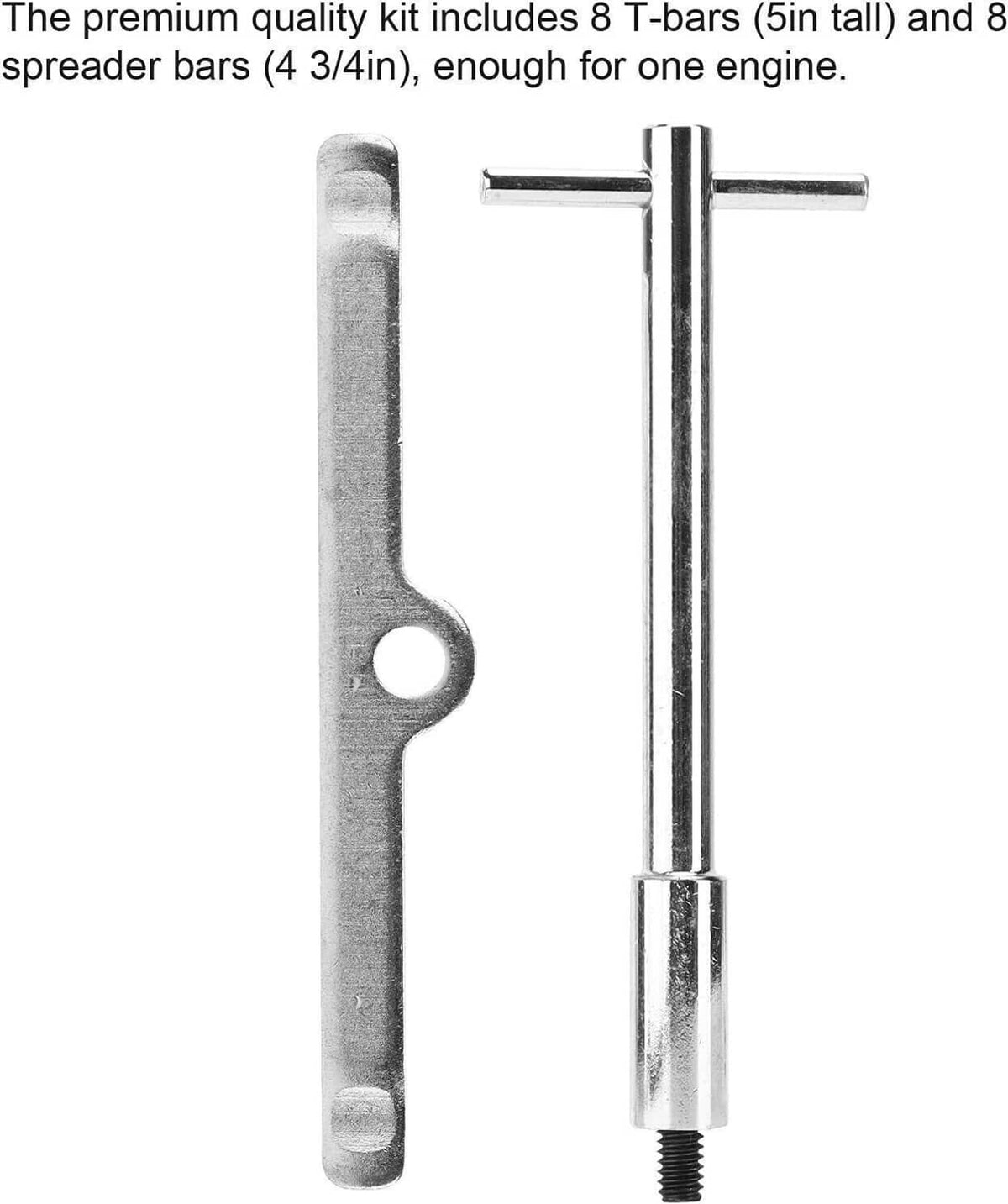Chrome T-bar valve cover bolt with spreader bar, threaded fastener