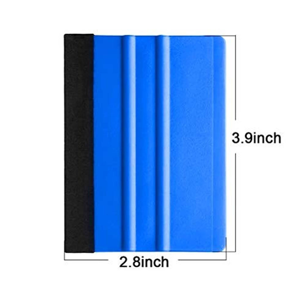 Blue edge squeegee with black felt strip, 3.9 in by 2.8 in size