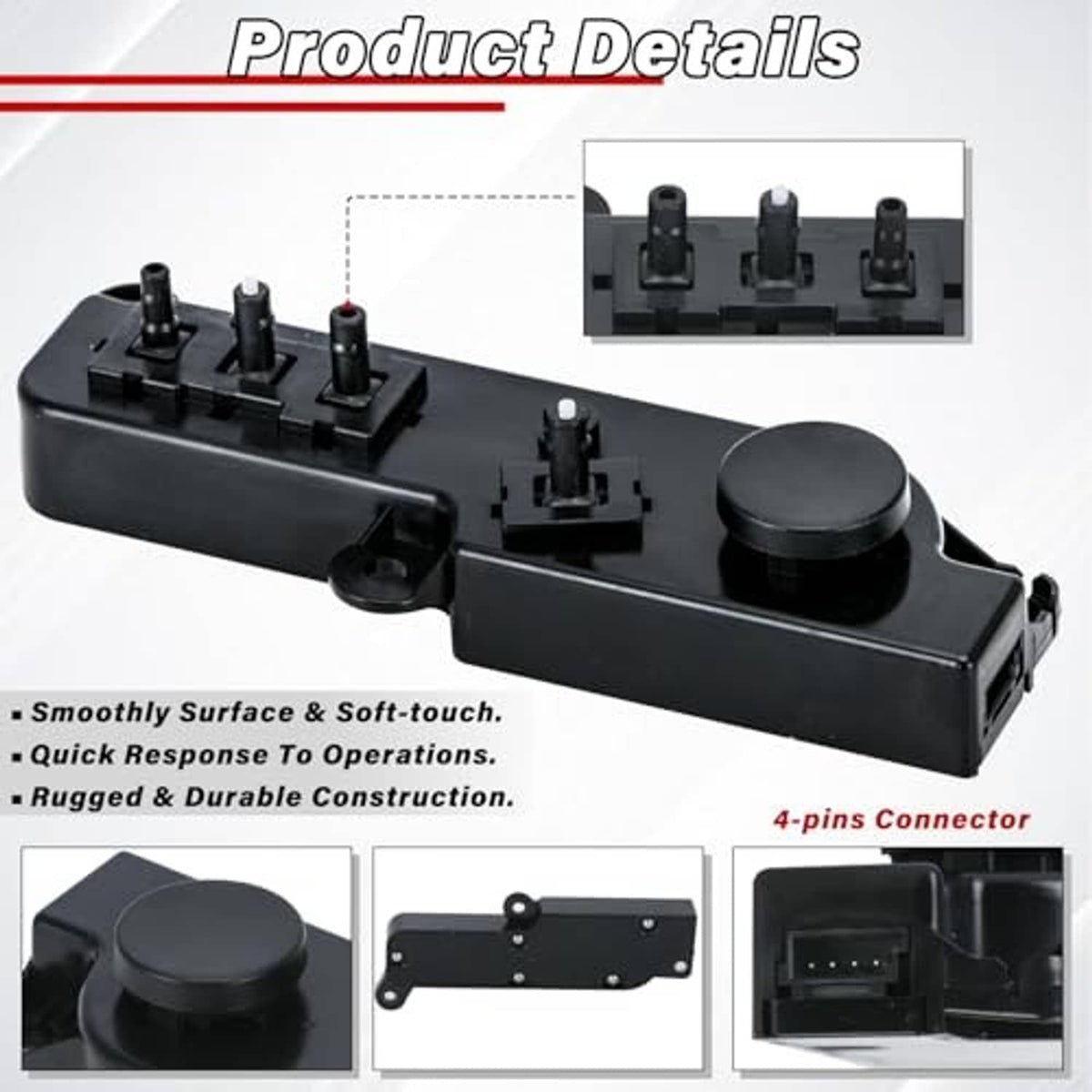 Black power seat switch control module with round button and 4-pin connector