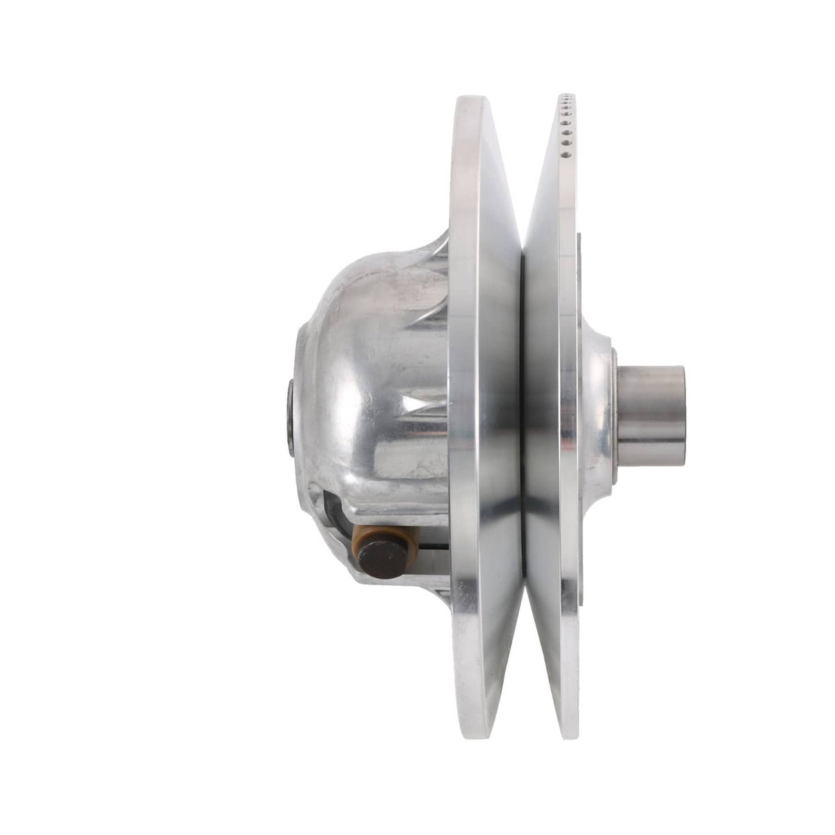 Silver metal clutch upgrade assembly with dual pulley plates and side shaft