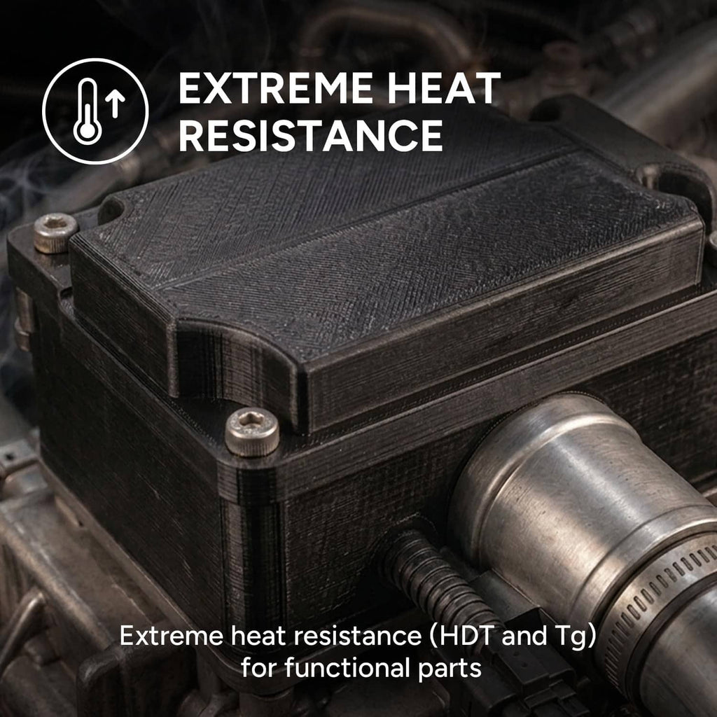 3D printer heater block showing extreme heat resistance label