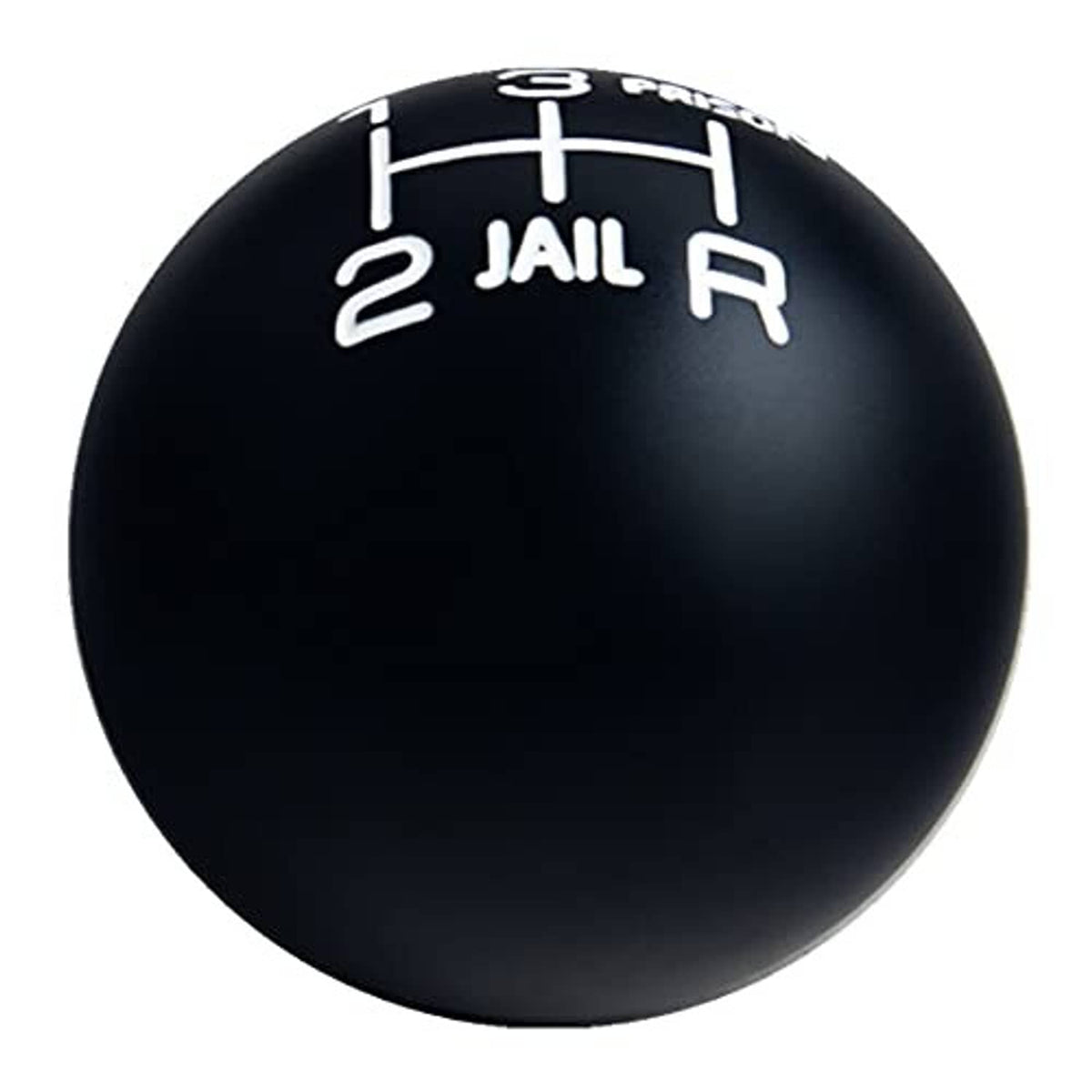 Round black gear shift knob with white 2 and JAIL/R markings