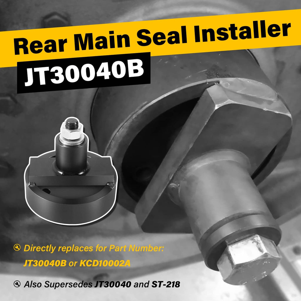 Rear main seal installer tool kit with driver base and threaded guide bolts