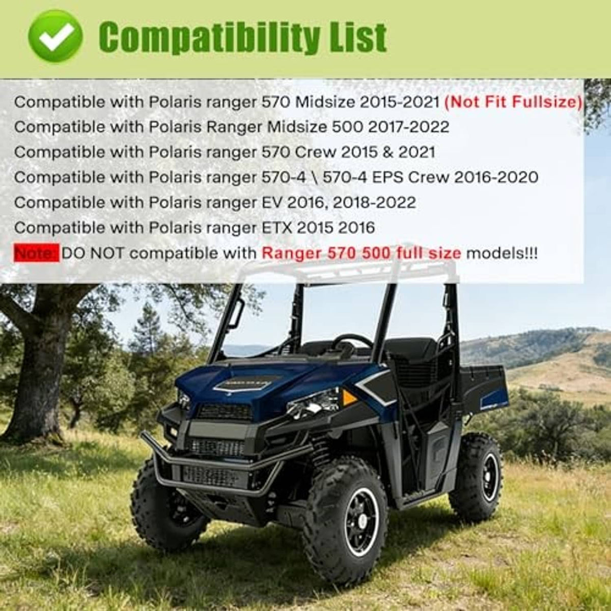 UTV with front vented windshield installed, black frame and clear panel