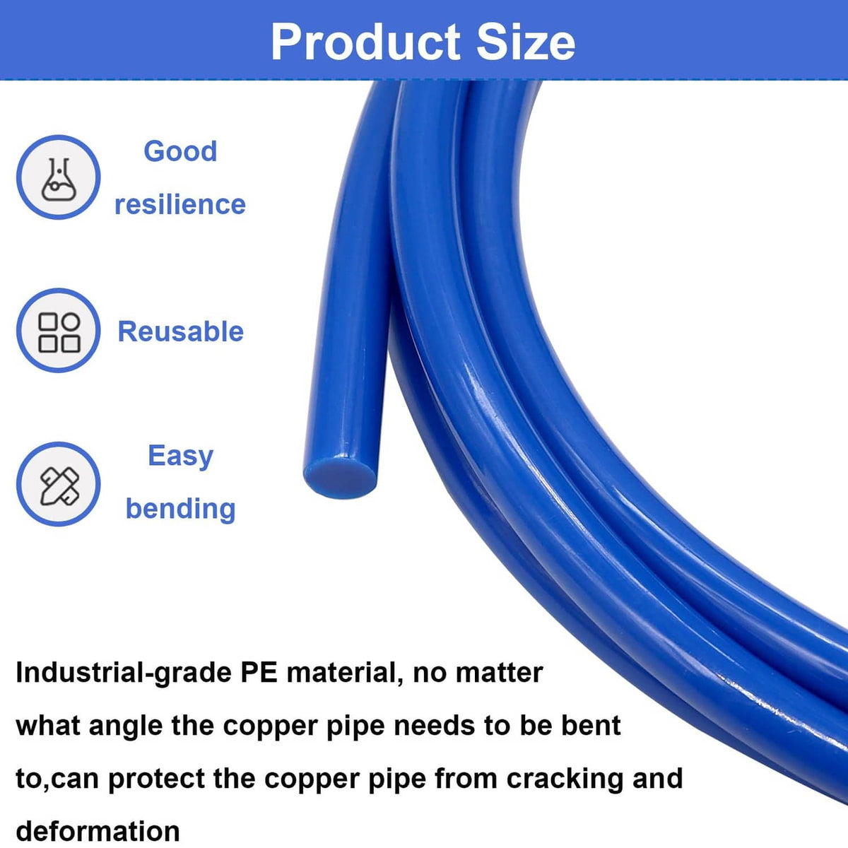 Blue PE pipe extension tubing coil with smooth ends, ready to bend and install