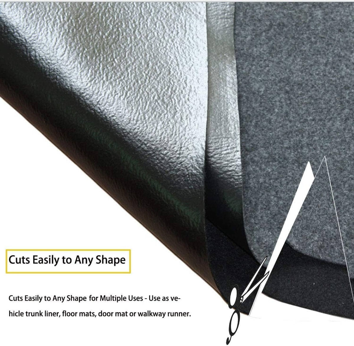 Close-up of dark gray grill mat corner with black backing layer