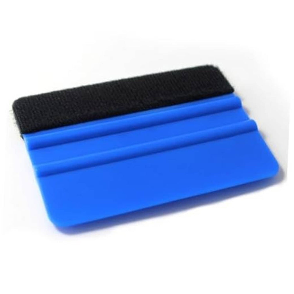 Blue plastic squeegee with black felt edge for vinyl scraping and smoothing