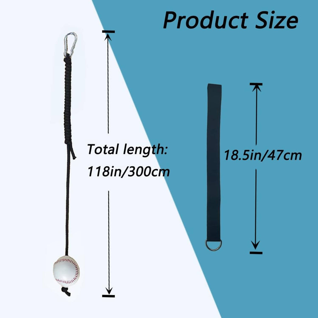 Baseball training rope with hanging strap and tether, total length 118 in