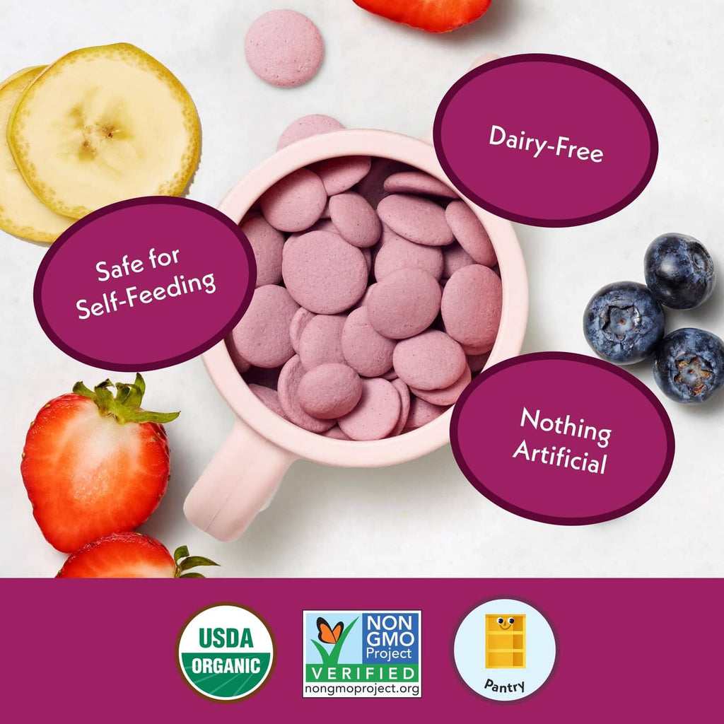 Bowl of pink coconut melt bites with probiotic and dairy-free badges