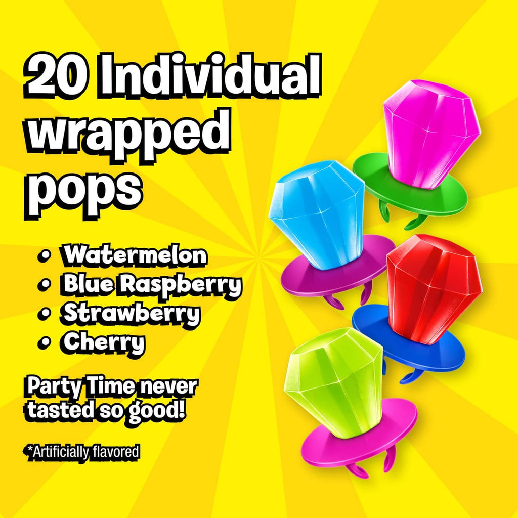 20 individually wrapped Ring Pop lollipops, colorful cone-shaped candy tops