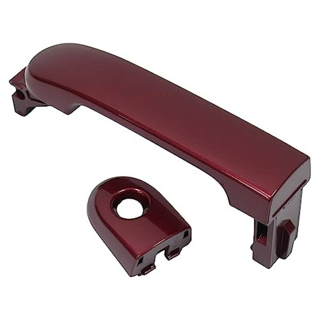 Red front driver-side exterior door handle with keyhole bezel and mounting tabs