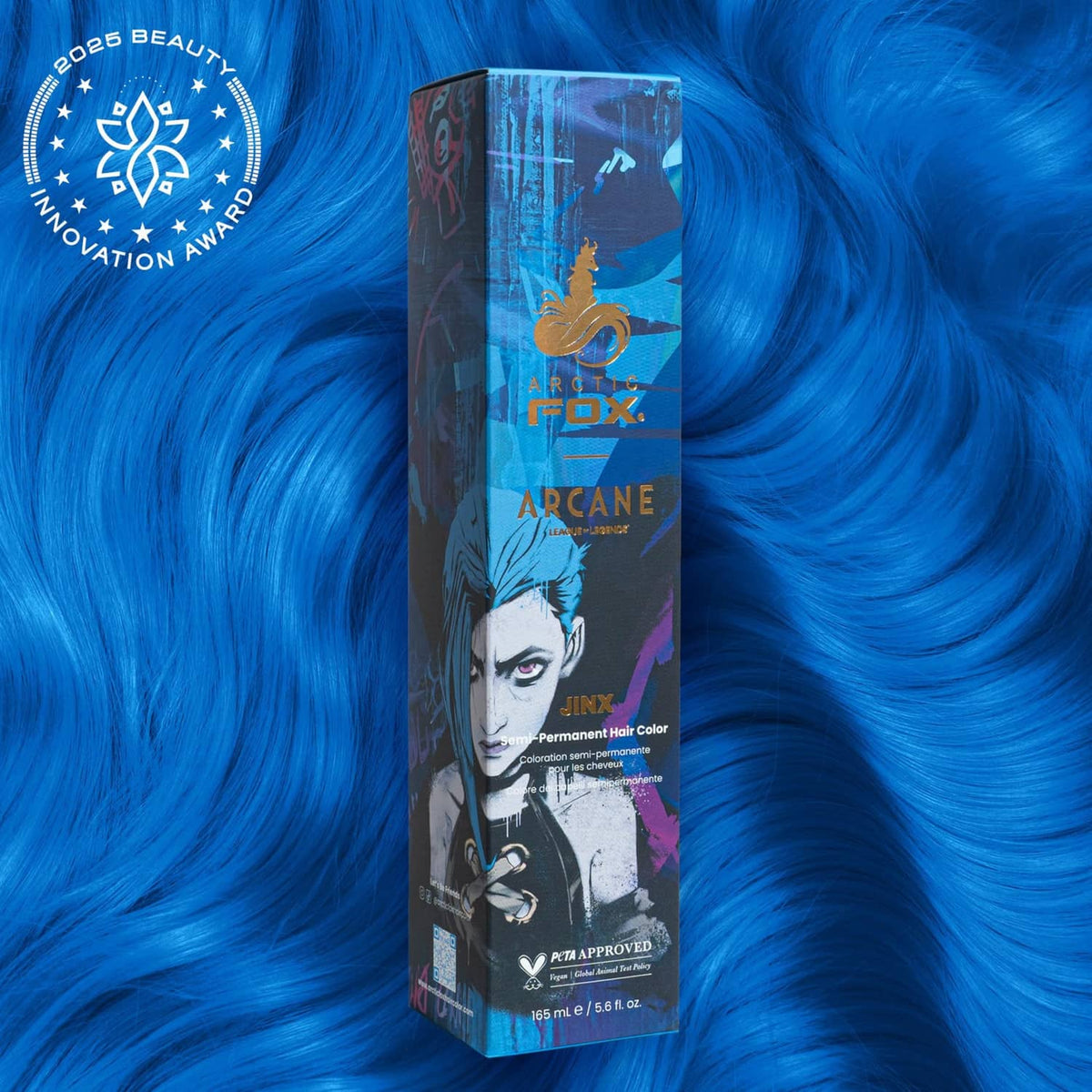ARCTIC FOX Jinx hair dye box with Arcane blue design and front label
