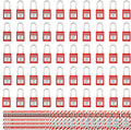 Red lockout padlocks with danger Locked Out labels and silver shackle, multiple pack