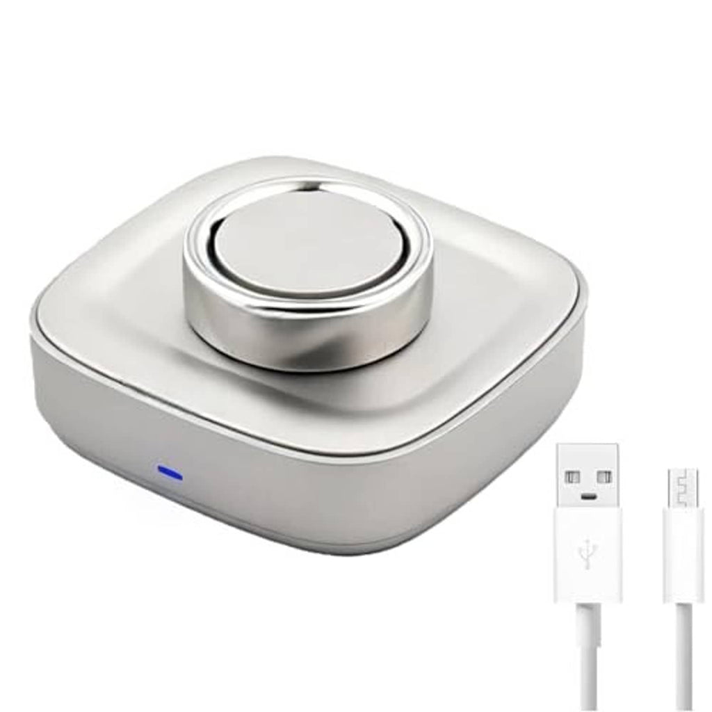 White smart ring charging dock with circular metal contact and blue indicator, shown with USB cables