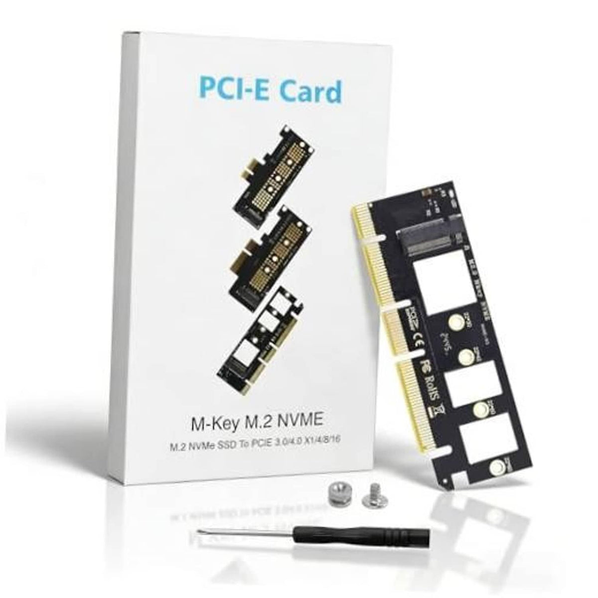 M.2 NVMe PCIe x16 expansion adapter card, M-key, with gold-edge connector