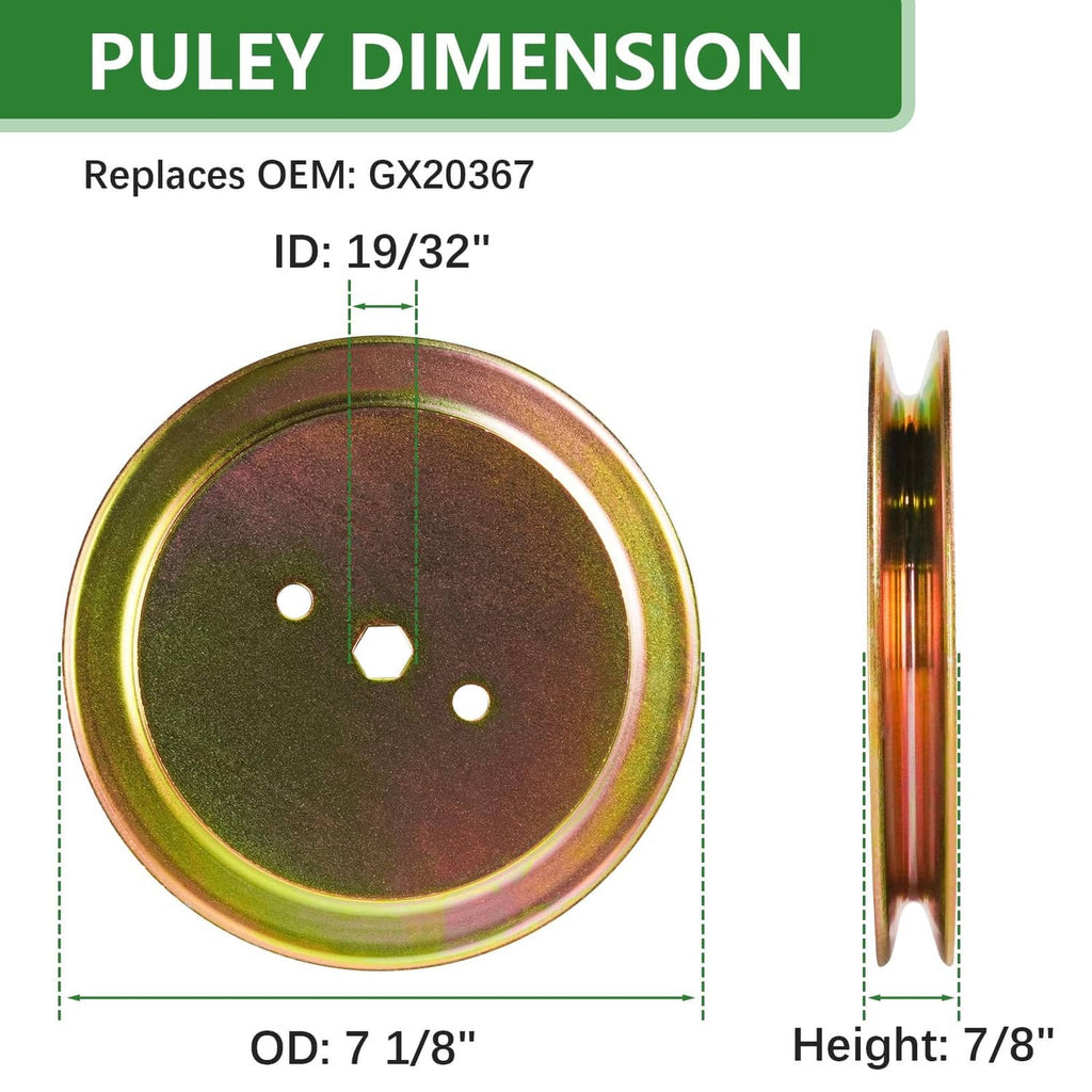 Lawn mower pulley disk with gold-brown finish and central hub