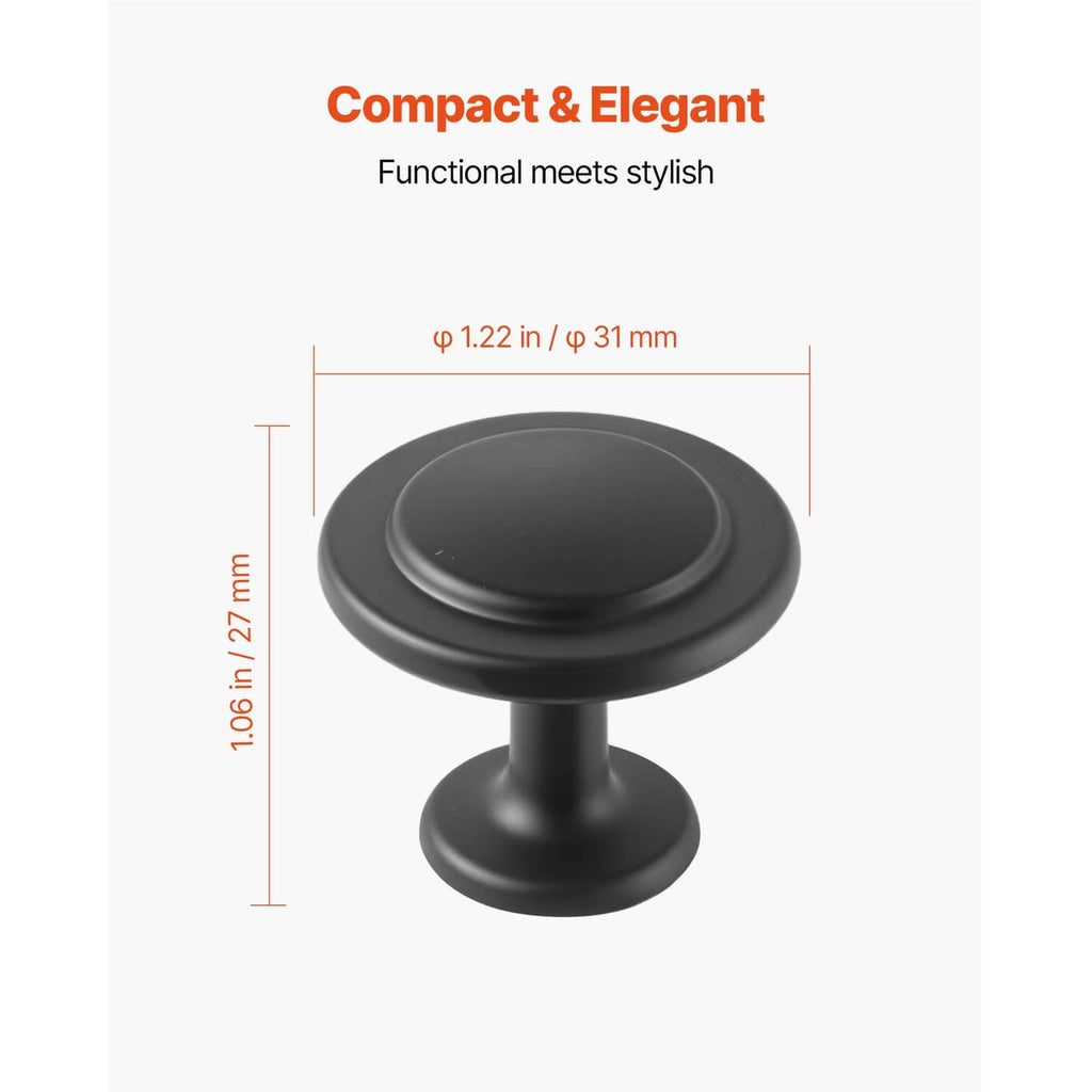 Matte black mushroom cabinet knob, round top and stem for drawers and cabinets