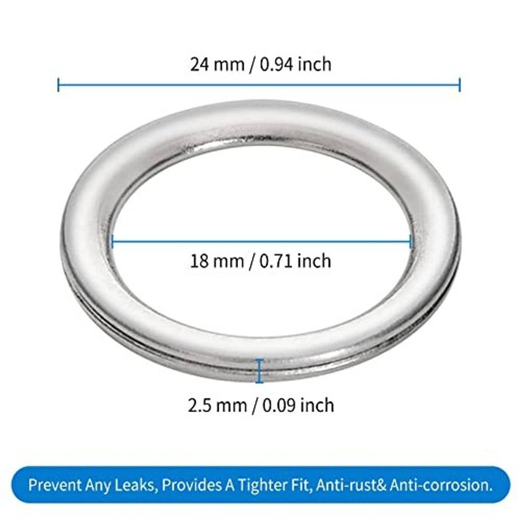 Single metal crush washer ring gasket with visible size measurements