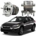 Rear wheel hub bearing set with steel hub and bolt holes, shown with vehicle context