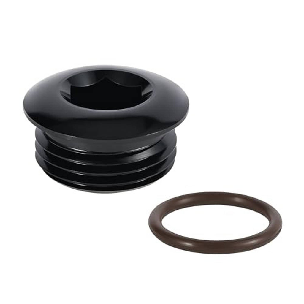 Black AN10 ORB port plug with brown O-ring seal, hex socket head