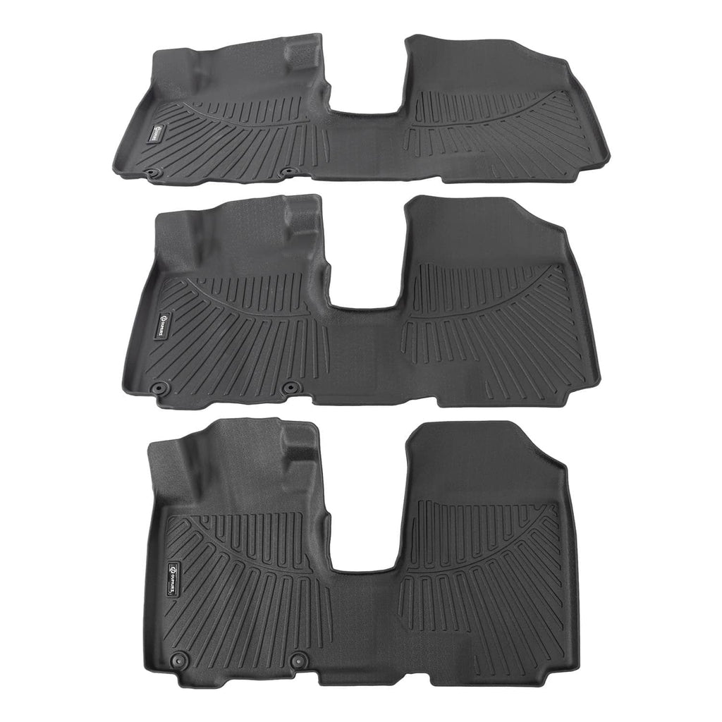 All-weather floor mat set, dark gray rubber mats with raised grip lines, three pieces