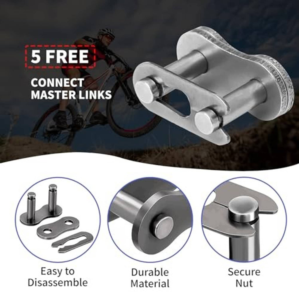 Motorcycle chain master link connector and chain breaker tool, silver metal parts