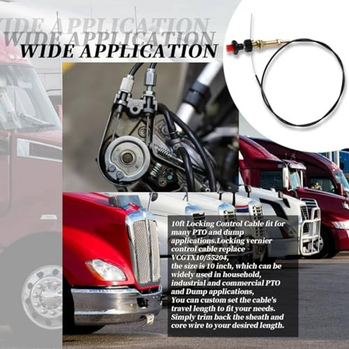10ft throttle locking control cable bundle with black cable and brass connection