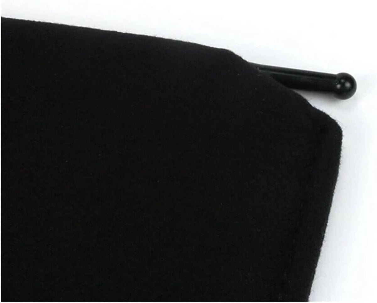 Black padded edge of a car sun visor with mounting arm partially visible