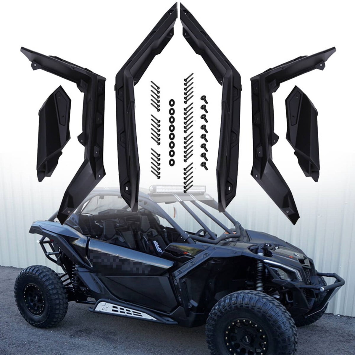 Extended fender flare kit in dark black with included mounting hardware