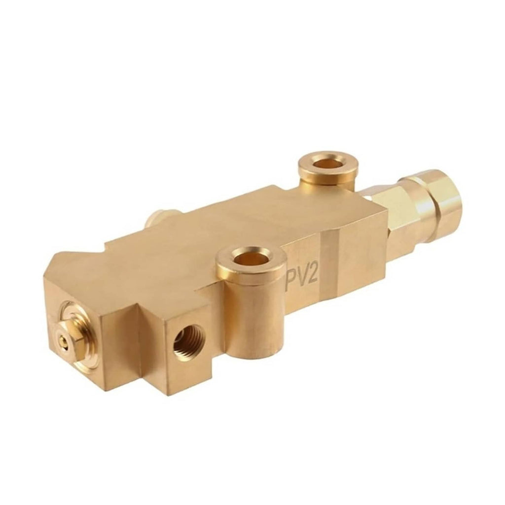 Brass PV2 proportioning valve with circular ports and barbed outlet fitting