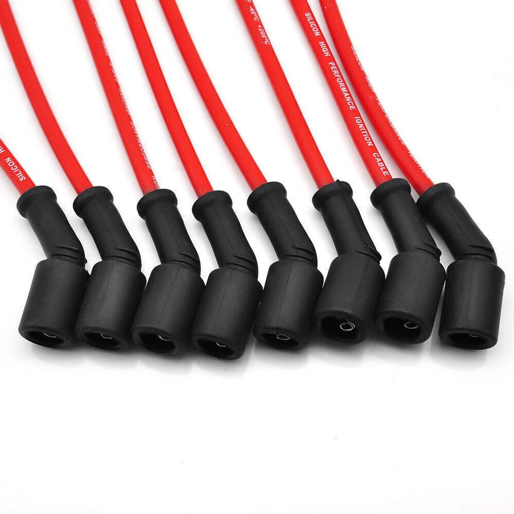 Black ignition wire boots with red spark plug leads, set of connectors