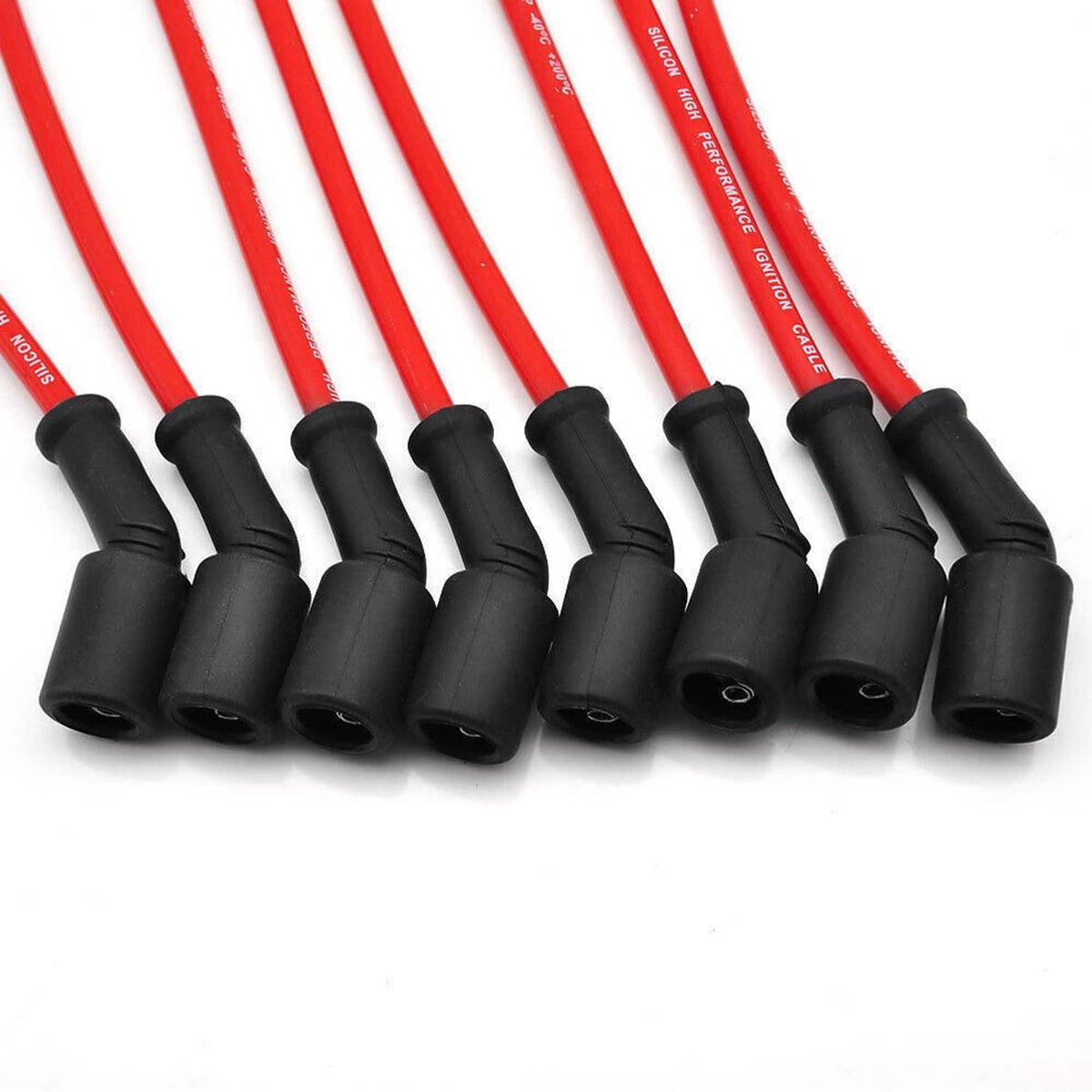 Black ignition wire boots with red spark plug leads, set of connectors
