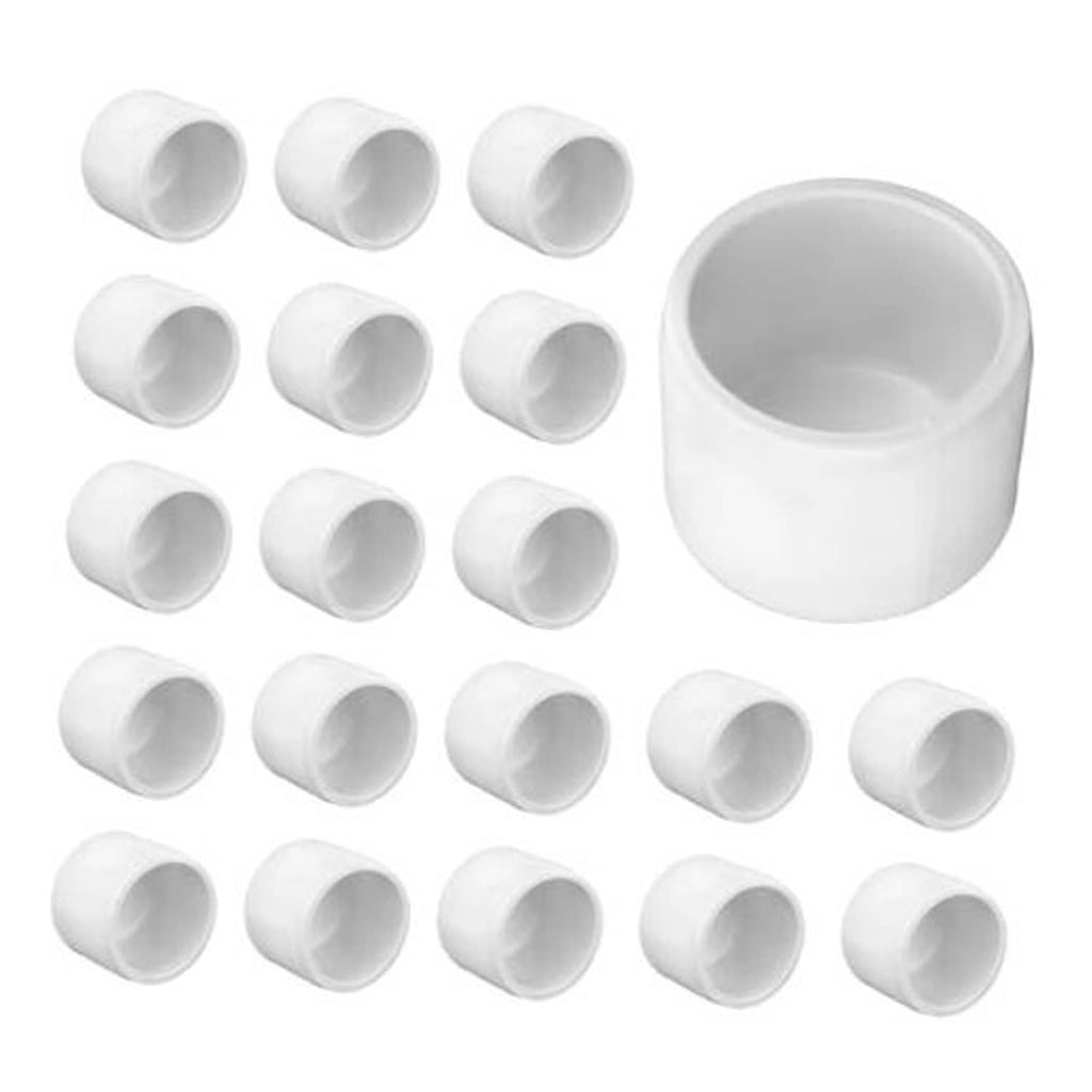 Set of white 1/2 in PVC pipe end caps with open cylinder ends