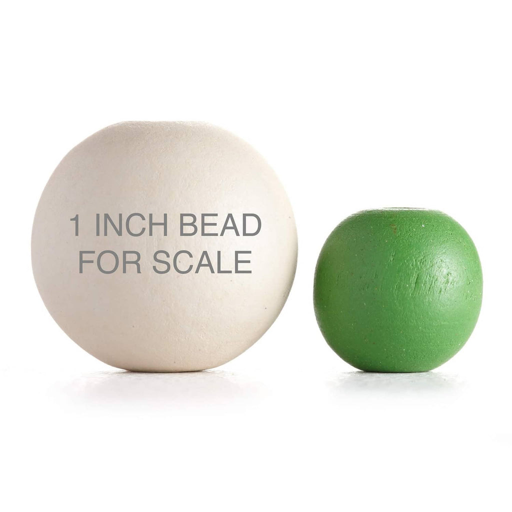 Round wooden beads: one white and one green, each with a center hole