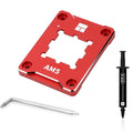 Red AM5 CPU mounting frame holder with central cutout and four corner screw holes